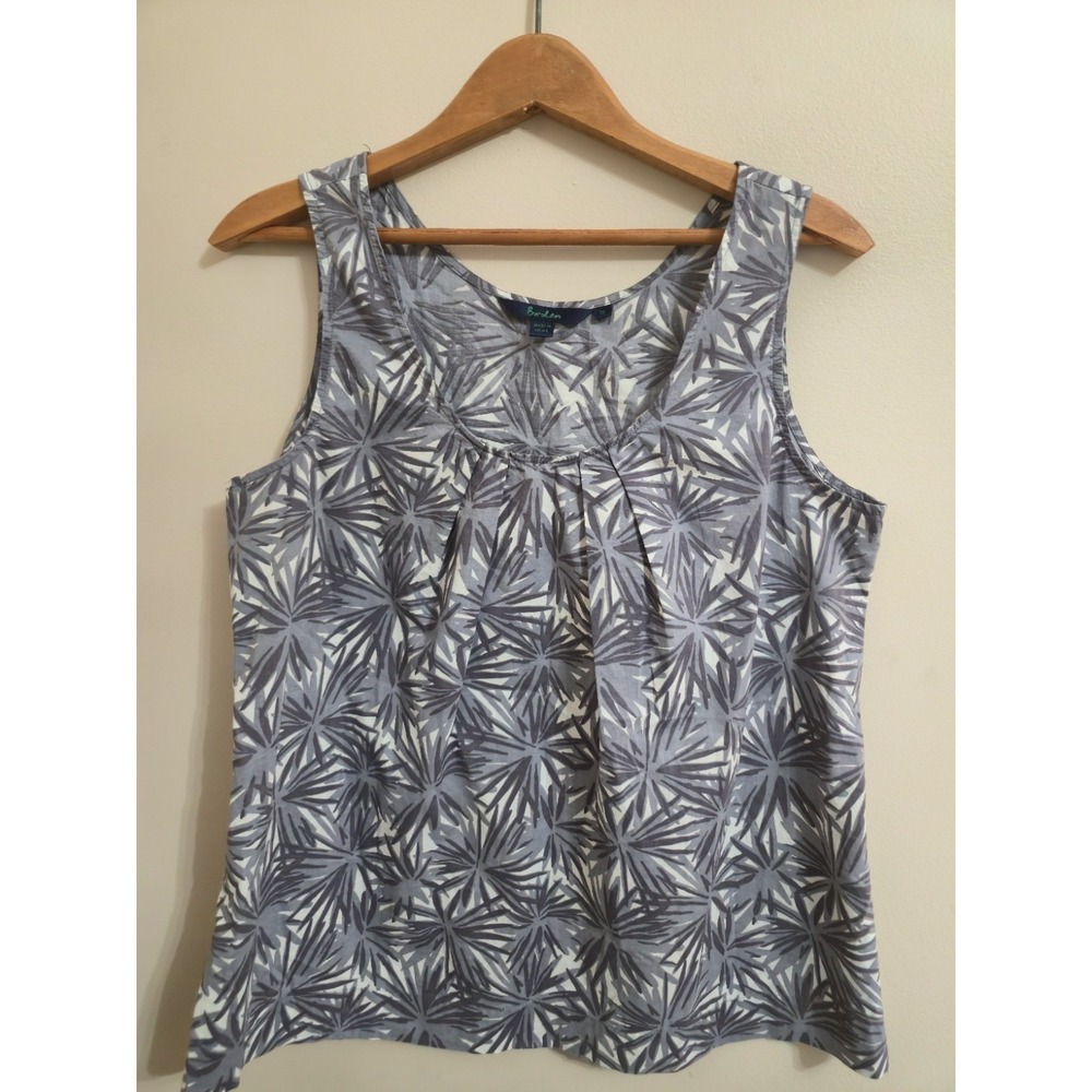 Boden Women's 12 Gray Palm Leaf Tropical Print Cotton Tank Top NWOT